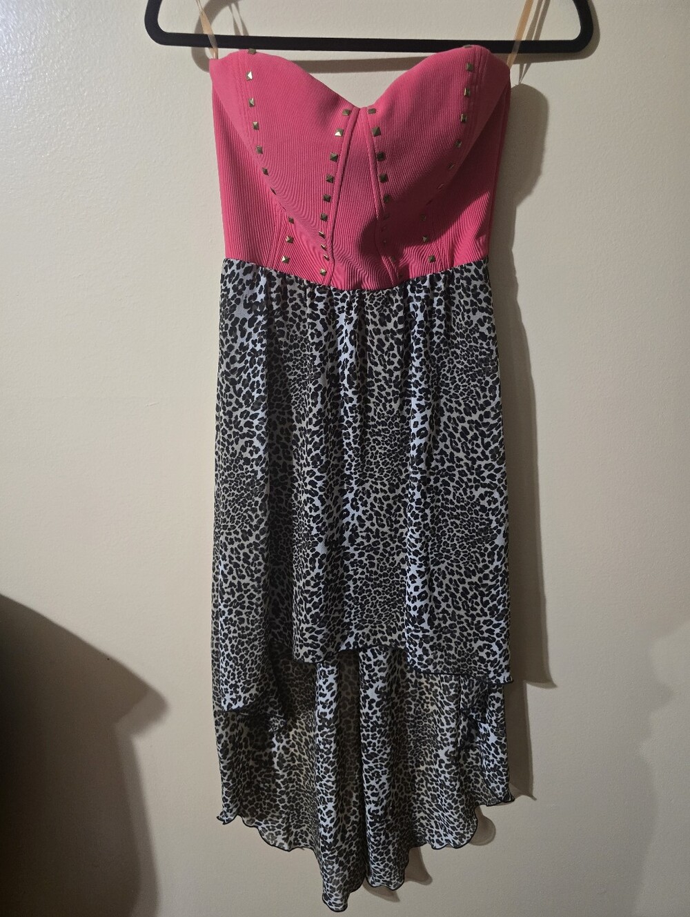 Emerald Sundae Hot Pink Bustier with Black & White Leopard High-Low Skirt